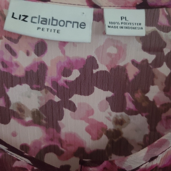 Liz Claiborne Pink Floral Semi Sheer Button Front Top LP - Picture 10 of 10